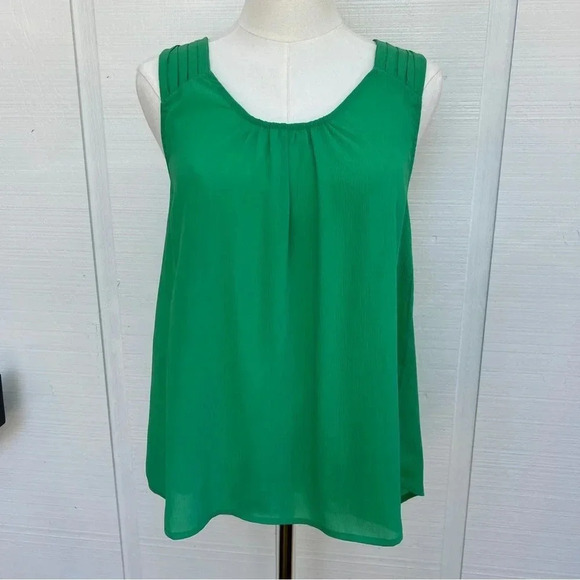 Women’s Green Chiffon Flowy Cross Knot Back Sleeveless Blouse Tank Top / Size M - Picture 2 of 7